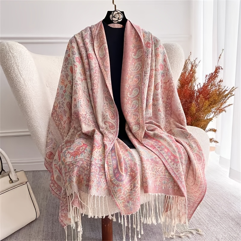 TEMU New Paisley Scarf Bohemian Style Tassel Shawl Fashion Warm Large Scarf Women's Carnival