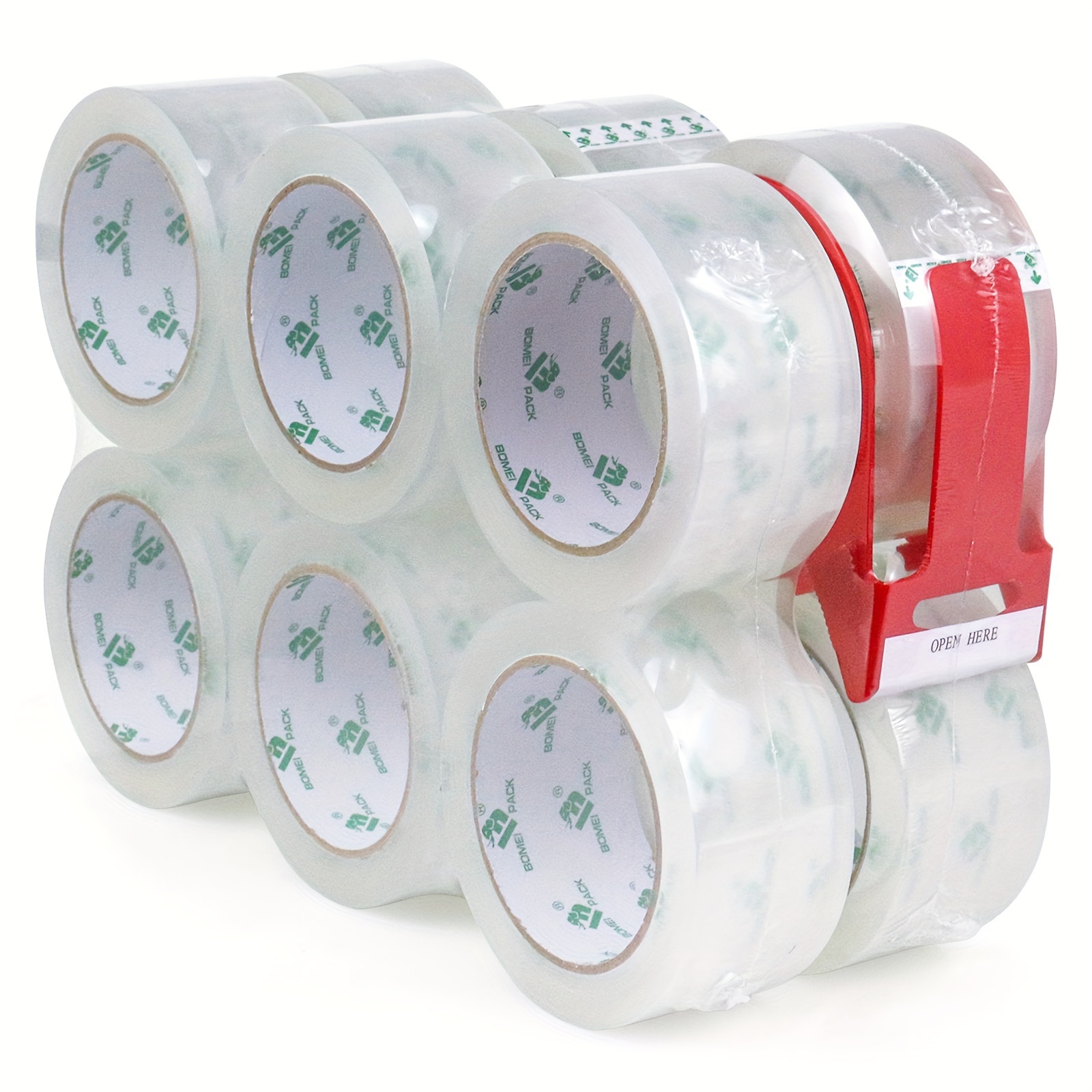 E-shop PACK Transparentes Packband, 12 Rollen mit Spender, 48 mm x 54,6 Y, Hochleistungs-Verpackungsbänder, Transparentes Verpackungsband, für den