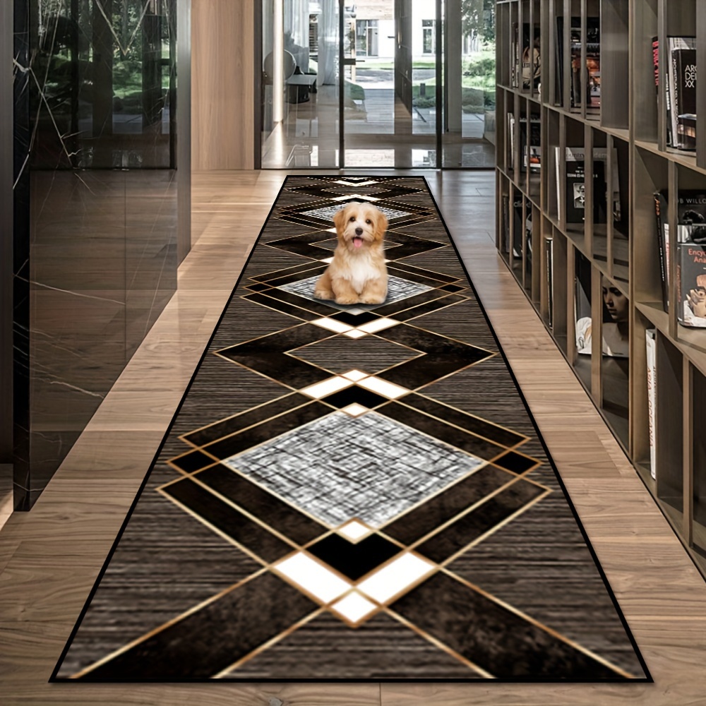 TEMU Golden Diamond Velvet 1pc, Nordic Geometric Pattern Creative Rug, Light Coffee Shop Fashionable Decoration Carpet, Restaurant Anti-slip Long