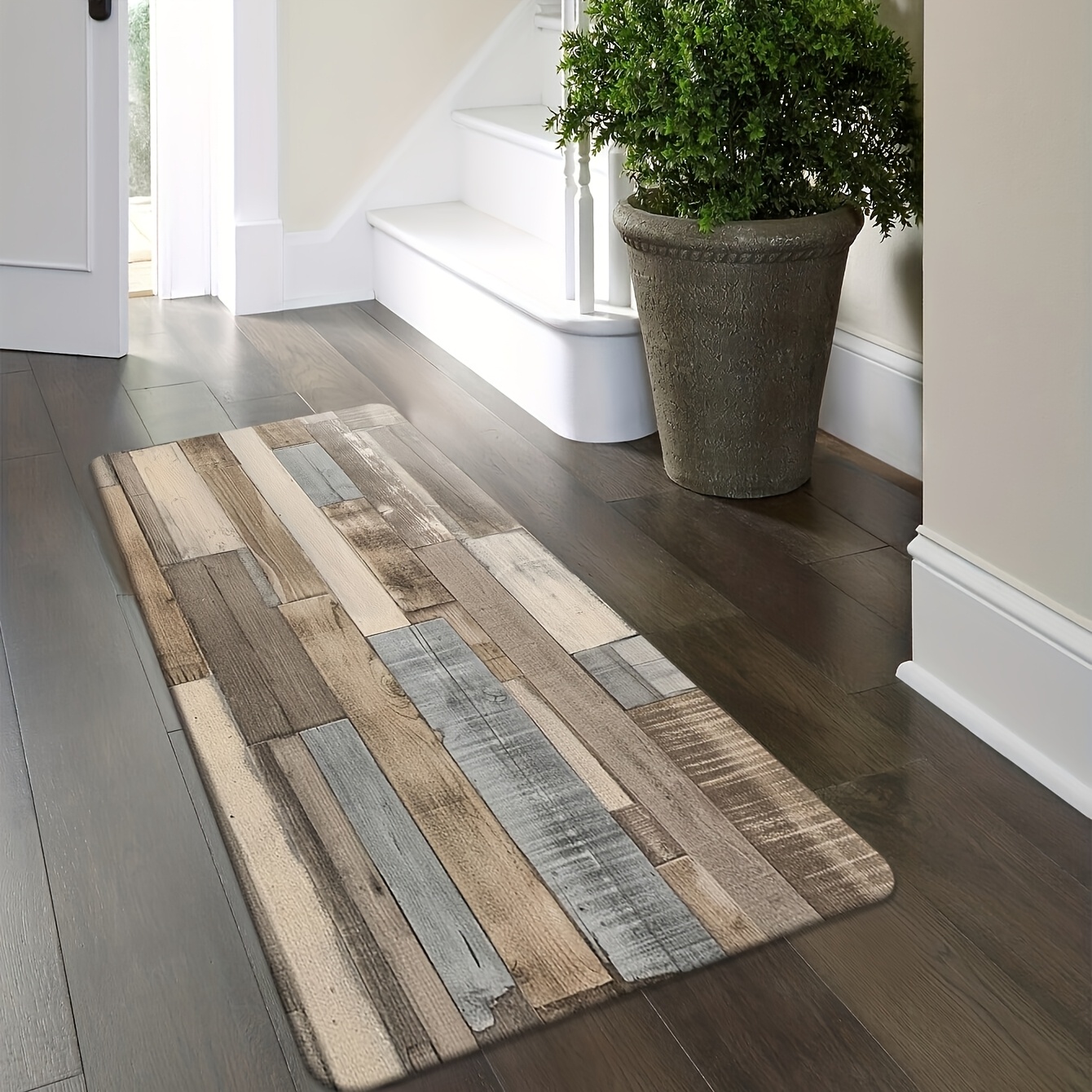 TEMU 1pc Kafulam Non-slip Absorbent Floor Mat Suitable For Kitchen, Bathroom, Entryway & Living Room - Soft Machine Washable With Pvc Backing,