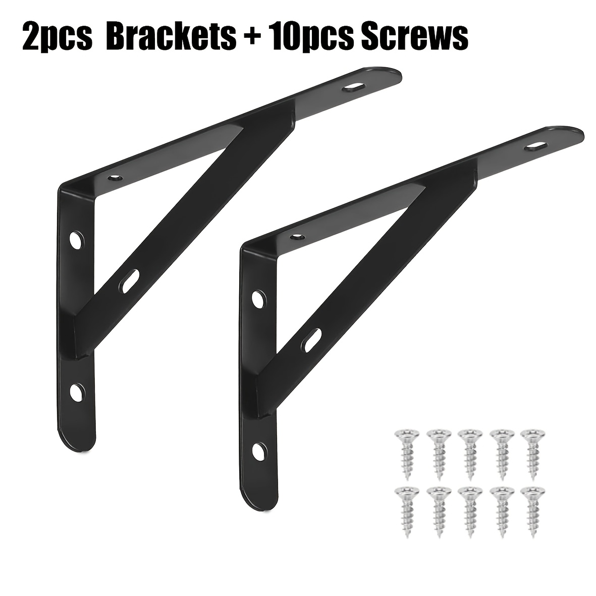 TEMU 12pcs Heavy-duty Triangular Shelf Bracket Set (2 Brackets + 10 Screws), Metal Shelf Support Corner Bracket, Wall-mounted L-shaped Steel Bracket,
