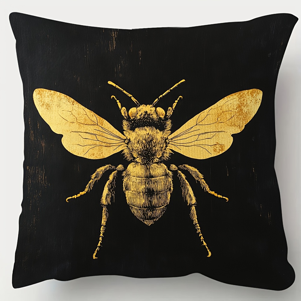 TEMU 1pc, Double-side Short Pillow Case, Golden Bumble Black Throw Pillow Covers, Fashion Pillowcase, 18inch*18inch, Suitable For Sofa, Living Room,