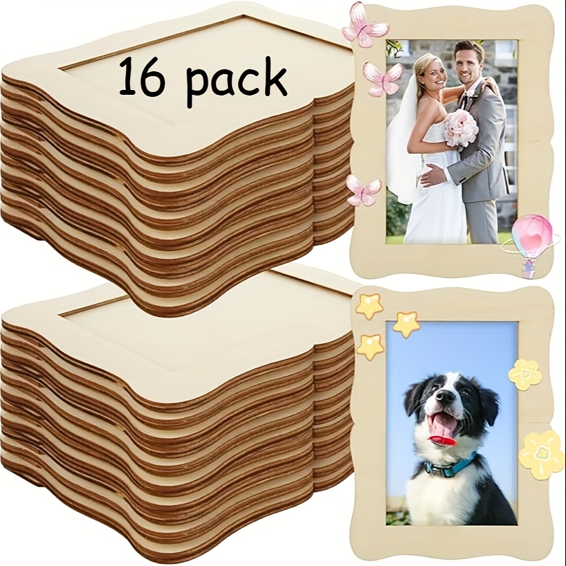 E-shop 16er-Set 7-Zoll Wellenförmige Holz-DIY-Fotorahmen
