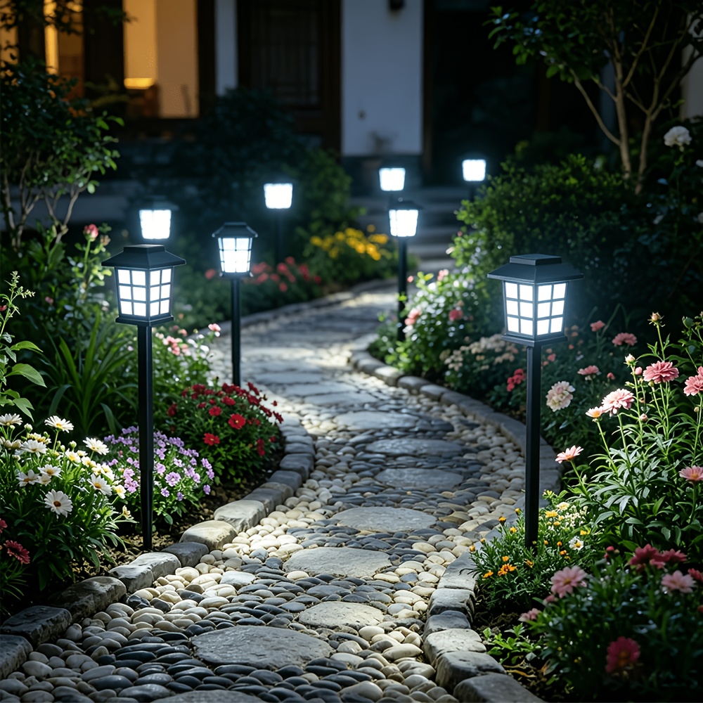 TEMU 12-pack/ 6-pack Led Solar Outdoor Lights, Automatic , Durable,, Windproof, Rustproof, Garden Lighting, White Light, Solar Courtyard Lights,