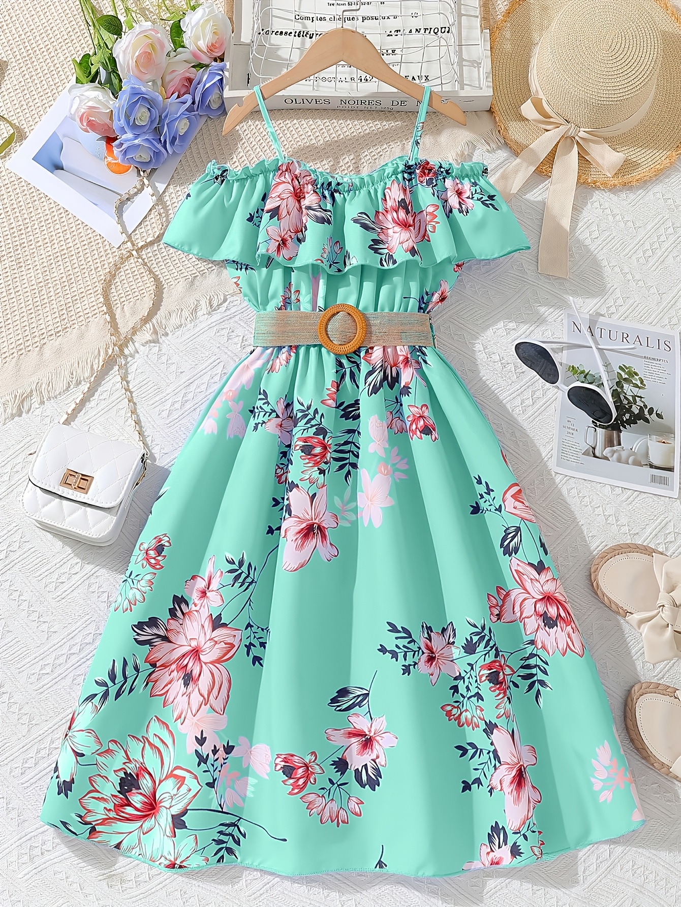 High-Rated Girls' Fashion Elegant Dress with Straps, a Fitted Bodice, And a  Matching Square * Belt. Beautiful And * Dress, Suitable for Spring And  Summer, Ideal for Girls' School Uniforms And Teen ...