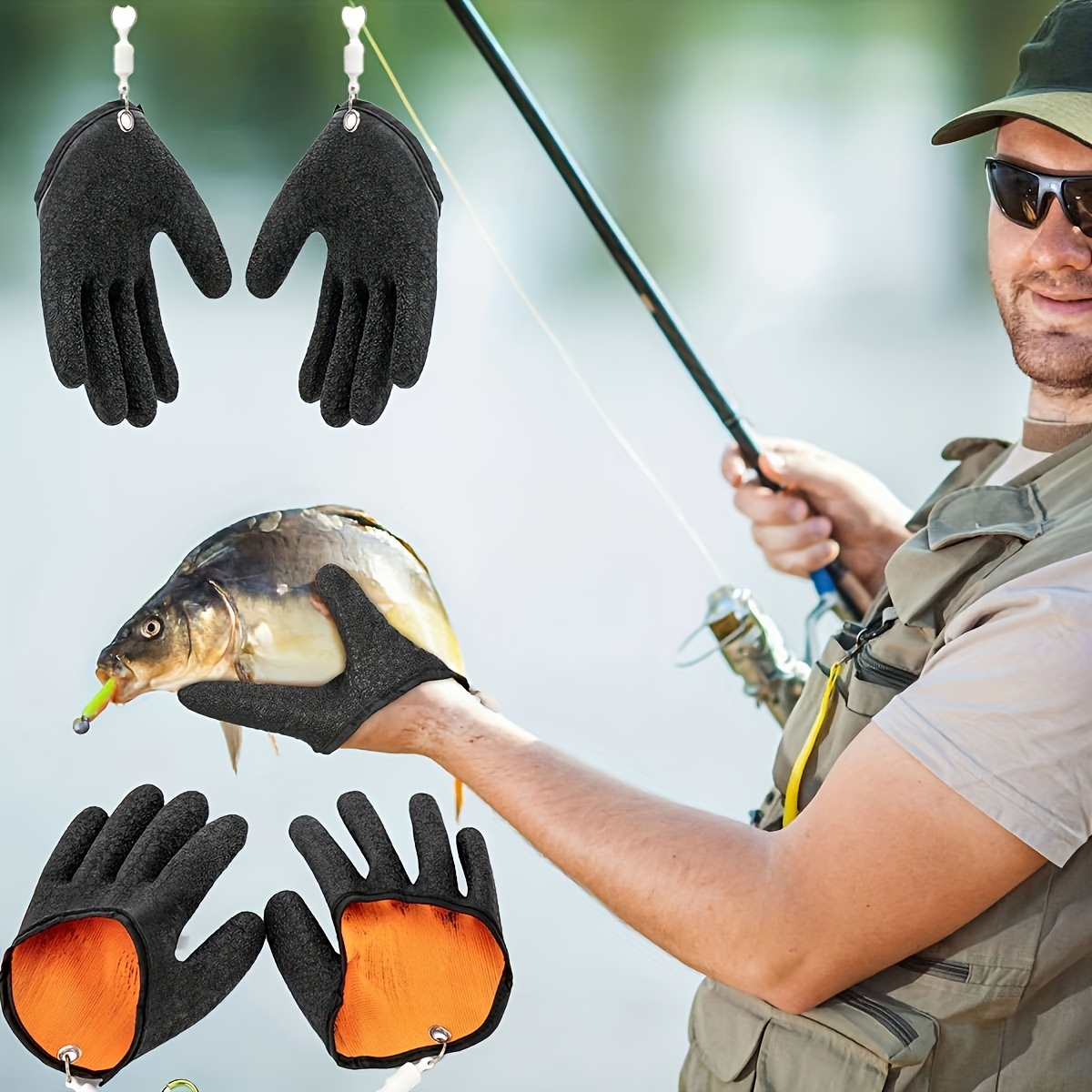 

1pc Fishing Catching Glove, Non-slip Rubber Glove For Fish Handling, Breathable Sea Fishing Glove For Anglers