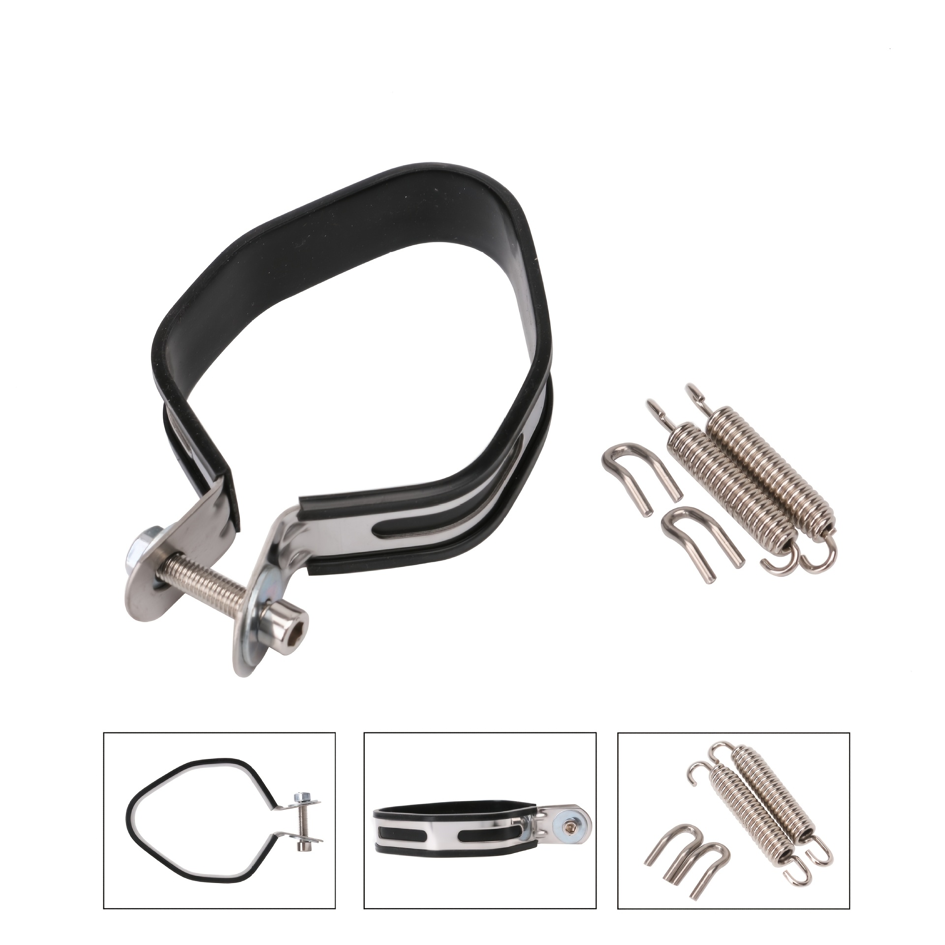 TEMU 1 pieza Soporte de tubo de escape de motocicleta de acero inoxidable de esquinas de 154*110 mm, Clip de escape para motocicleta, Anillo de