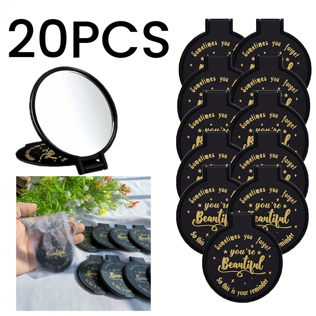 

20pcs (10pcs Round Mirror+10pcs Bow Bag) Compact Mirror Mini Folding Mirror Portable Round Mirror Makeup Mirror, Suitable For Women's Use