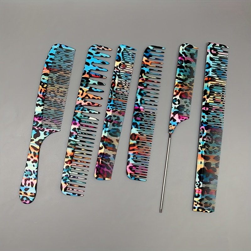 TEMU 6pcs Hair Styling Comb Set, Professional Salon Hair Cutting Combs, Heat-resistant And Anti-static, Fashionable Color Patterns, Hair Tools