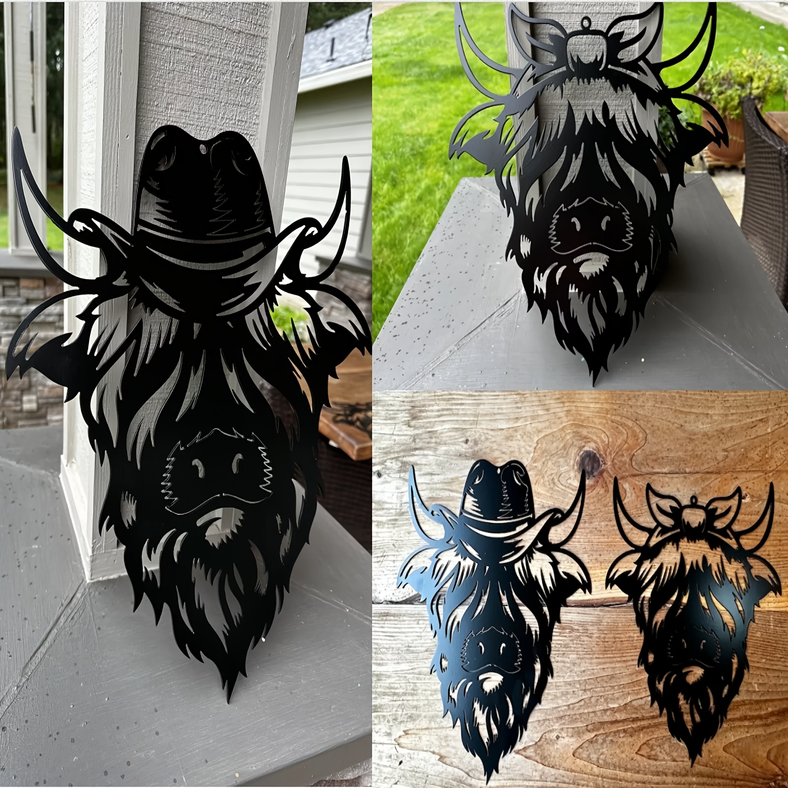 

1pc Art Deco Highland Cow Head Metal Wall Sculpture, Decorative Entrance Wall Art Sign, Black Metal Farmhouse Decor, Housewarming Gift