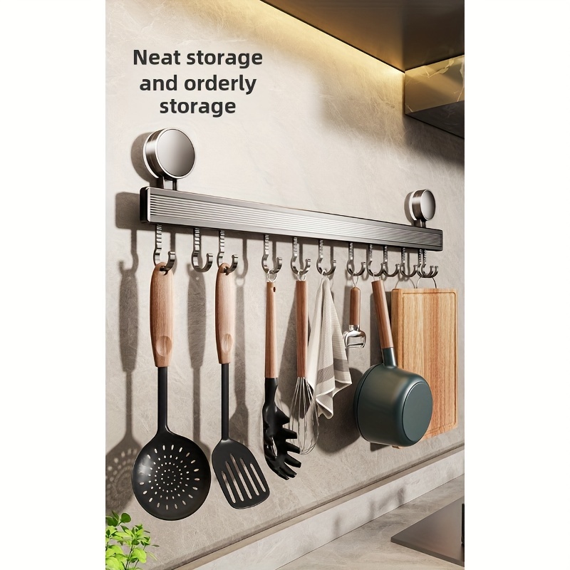   suction cup kitchen organizer no drill wall mounted storage rack for utensils   metal   spoons spatulas details 2