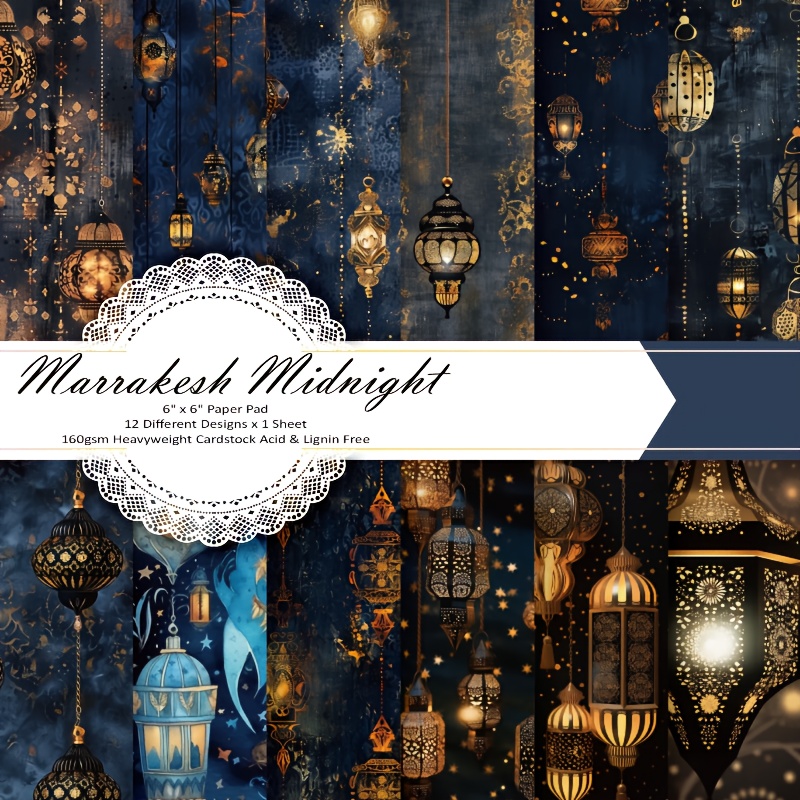 

12 Sheets Marrakesh Paper Pad, Morocco Night Lamps Pattern, Single Sided Decorative Craft Paper For Diy Journaling, Gift Wrapping, , All , 6x6 Inches