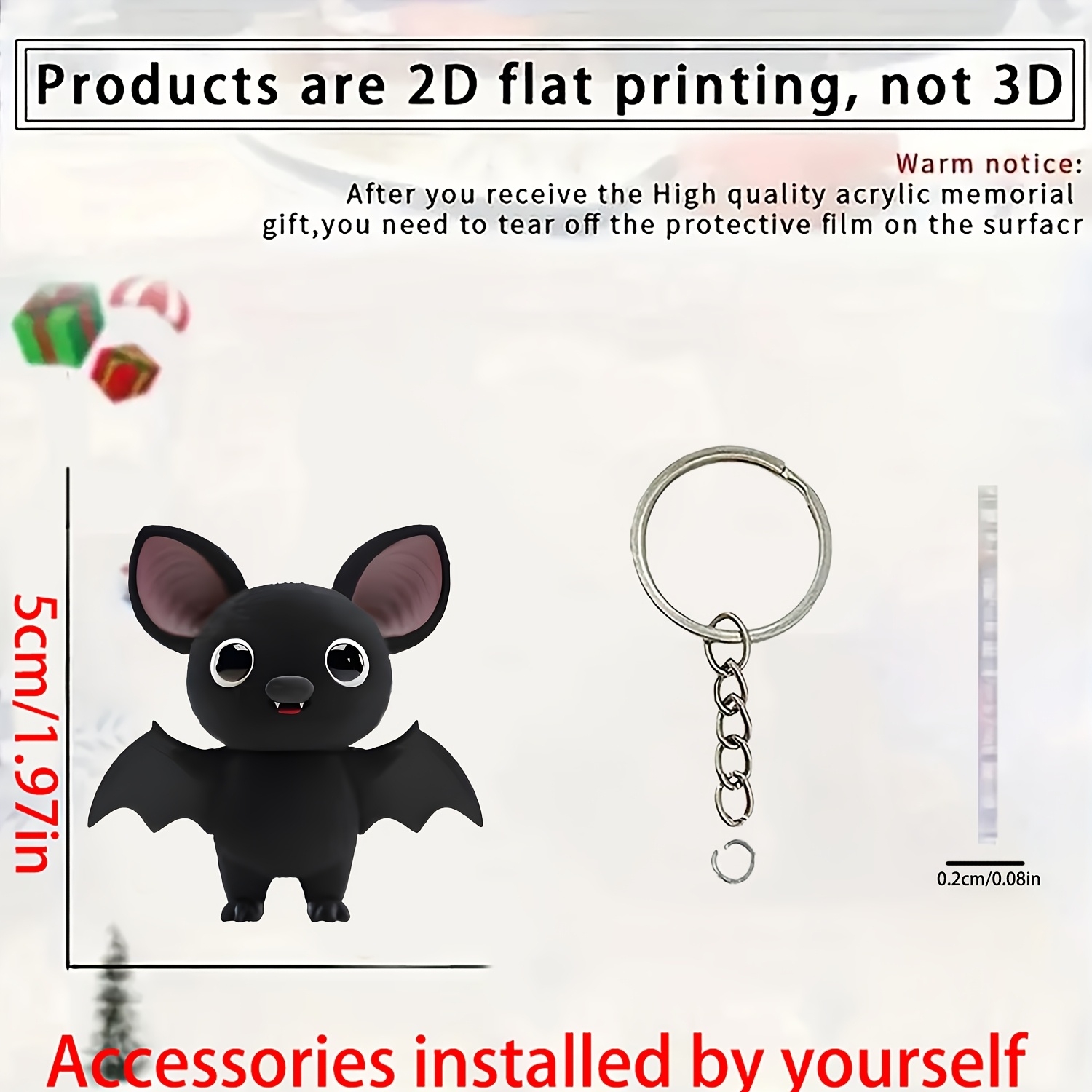TEMU Piatto 2D, Portachiavi Piatto 2D con Pipistrello , Decorazione dal Design , Regalo per i Propri Cari, per Casa e Arredamento, Regalo per