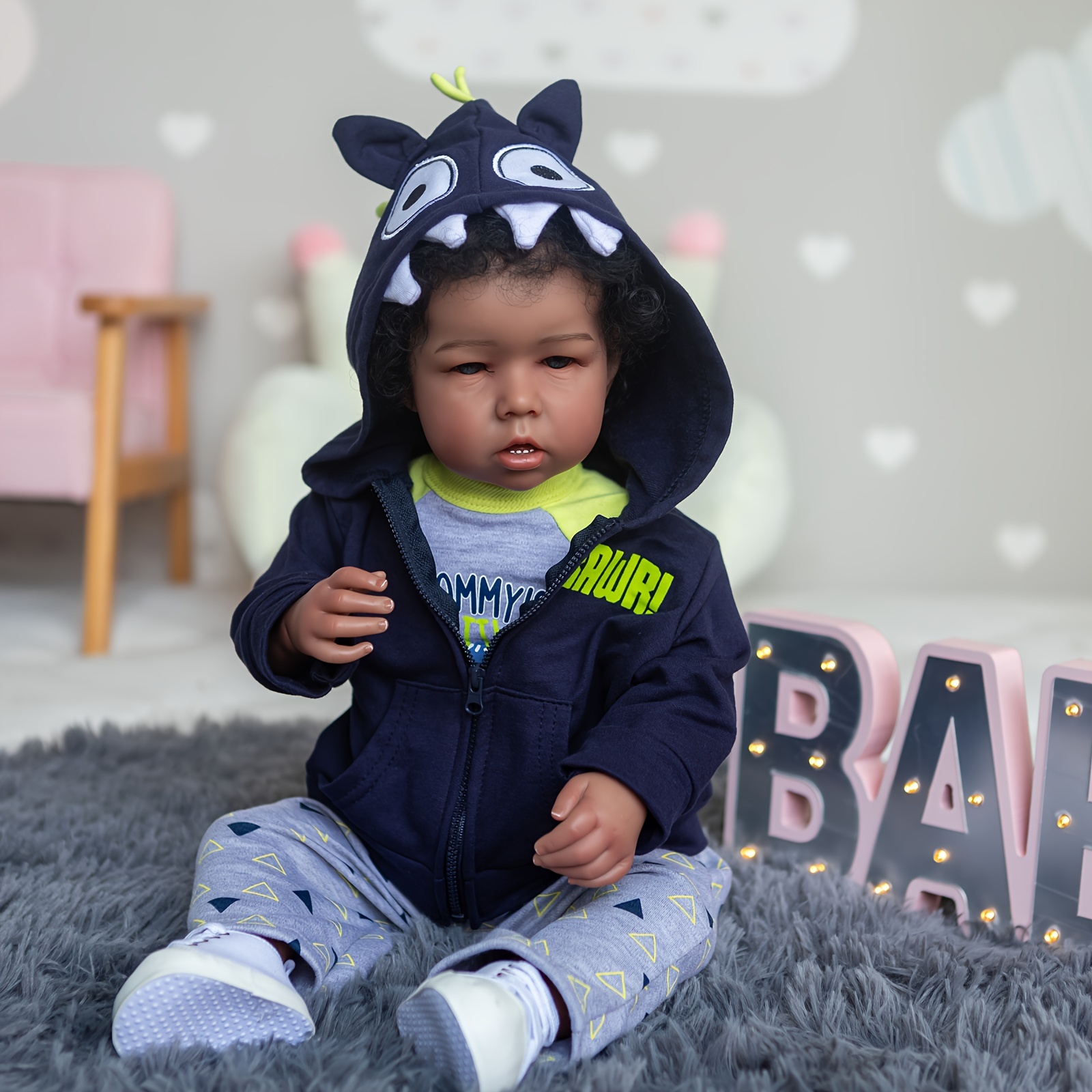 Finished 20 Inch 50* Doll Toddler Boy African American Realistic  Toddlers Dolls Lifelike Newborn Soft Vinyl Babies Doll Gift