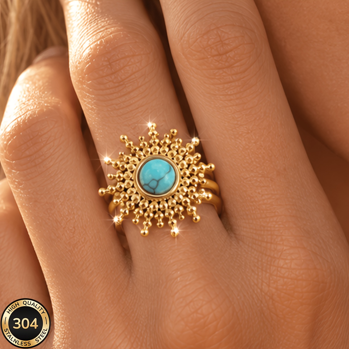 Women's 18K Golden Plated Stainless Steel Open Ring