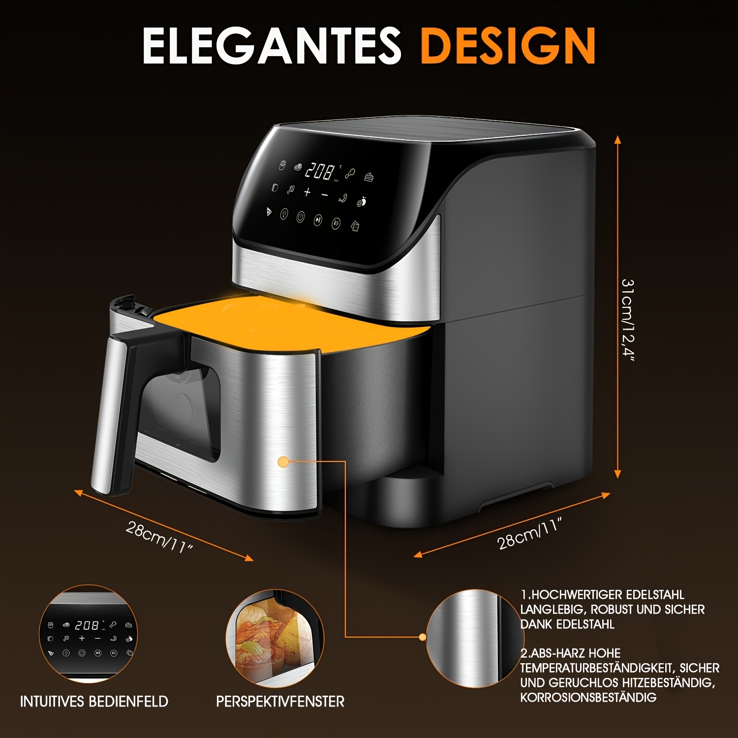 E-shop 8,5L Heißluftfritteuse mit Sichtfenster & 10 Voreinstellungen, Digitaler Platzsparender Airfryer, Touchscreen-Temperaturkontrolle, Timer