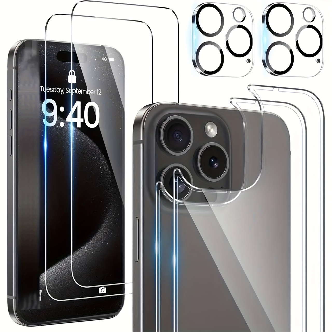

[6 In 1] For Iphone 11/12/13/14/15 Pro Max Screen Protector Back Protector And Front Screen Protector With Camera Lens Protector [2+2+2 Packs] Tempered Glass