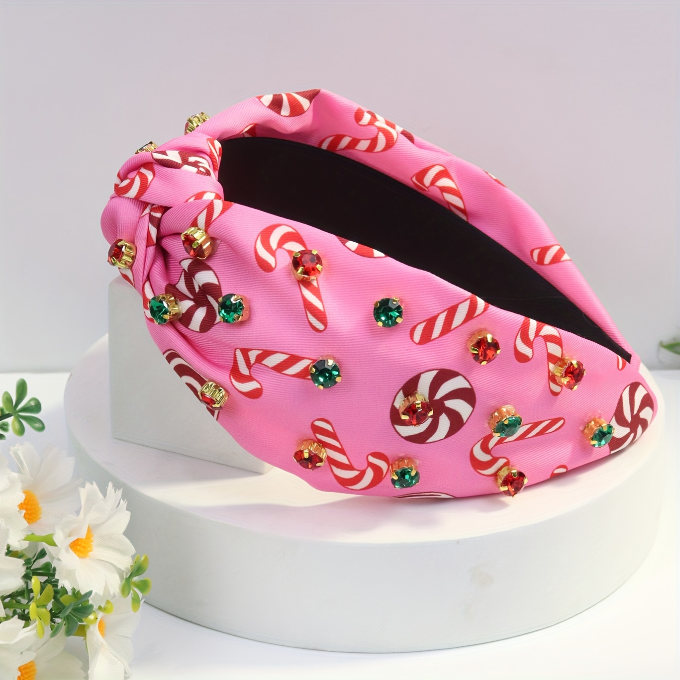 Chic Christmas Rhinestone Headband For Women - Cute Hip Hop Style, Polyester Fabric Hair Accessory