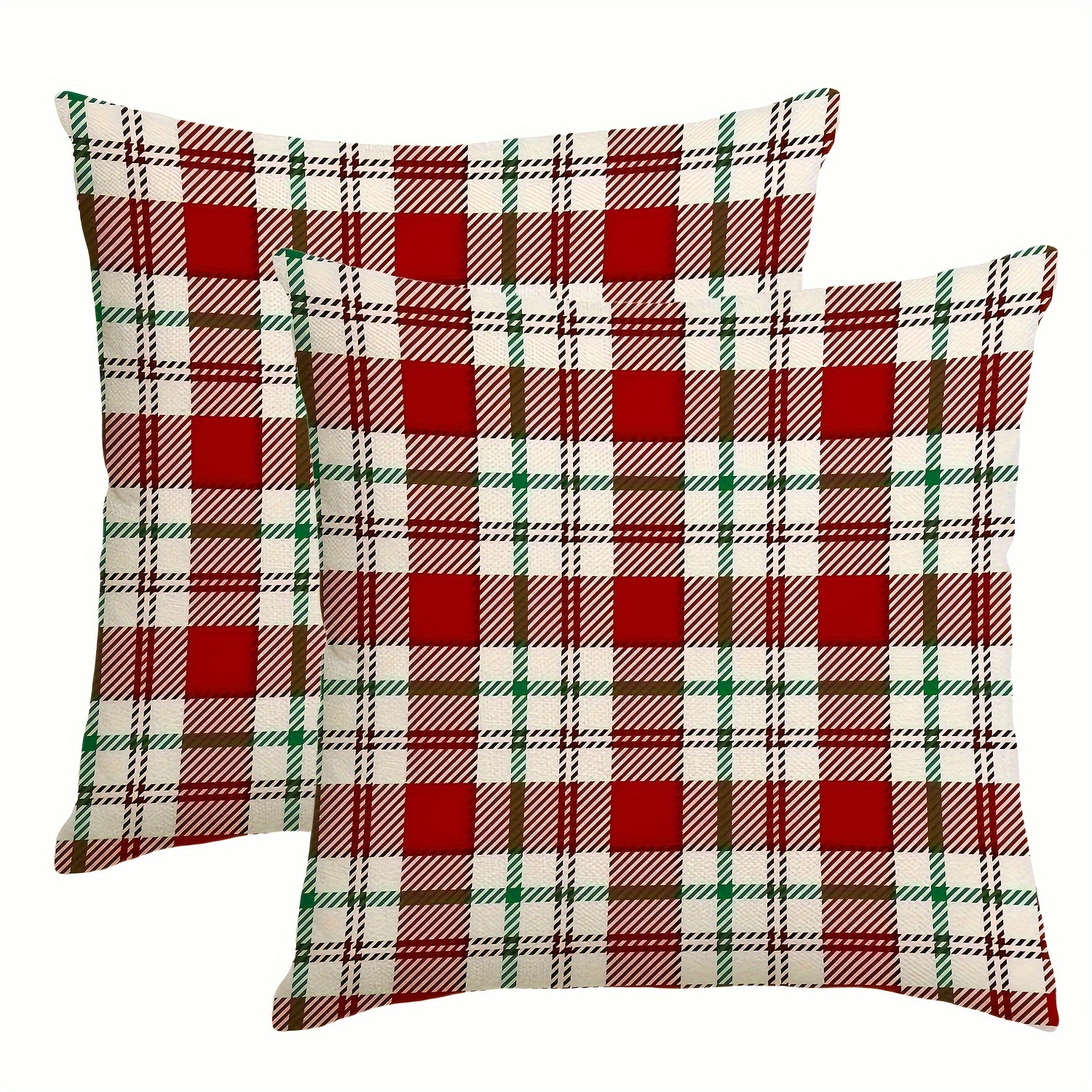 

2pcs Christmas Pillowcases - Striped Buffalo Tartan Design, Zip Closure, Hand Washable - Sofa & Holiday Decor, 16x16/18x18/20x20 Inches, Christmas Decor