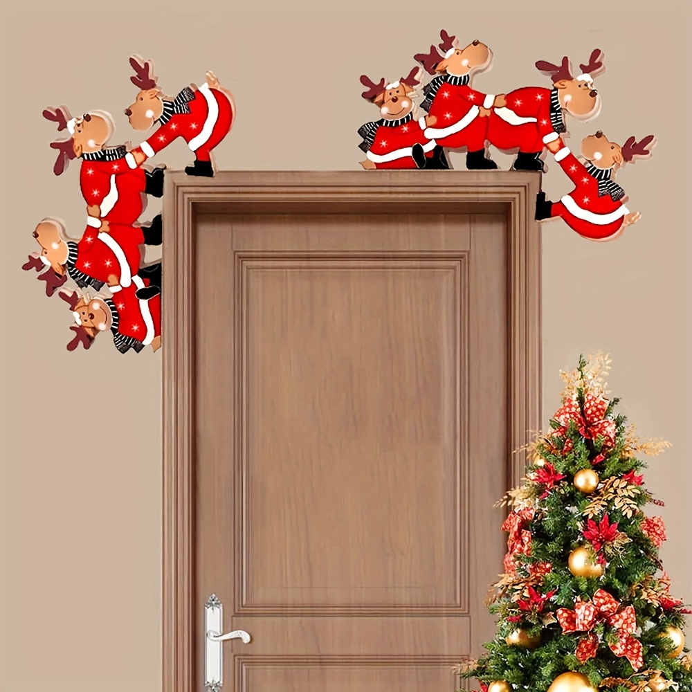 

1pc Santa & Reindeer Wooden Door Frame Decoration - Humorous Christmas Elf Scene, Easy-to-hang, Home & Party Decor, Ideal Gift For Walls, Doors, And Windows