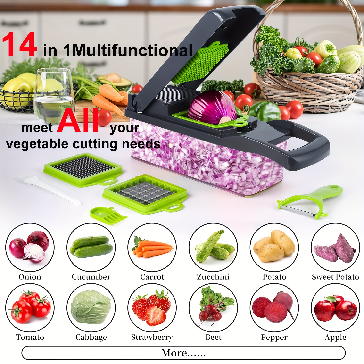 

Pro Onion , 14 In 1multifunctional , Dicer , 8 Blades, Container- ()