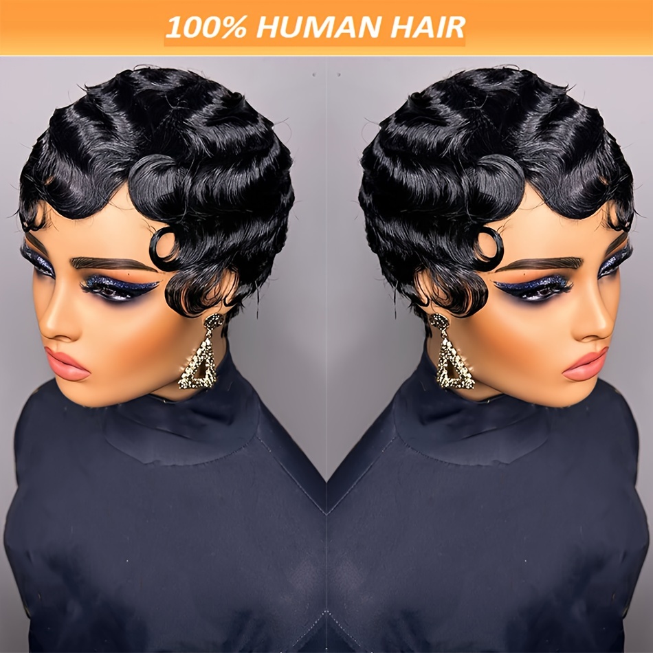 

Elegant 4-inch Wave Wig For Women - Glueless Human Hair, Short Curly Style In Black - Perfect For Cosplay & Music Festivals