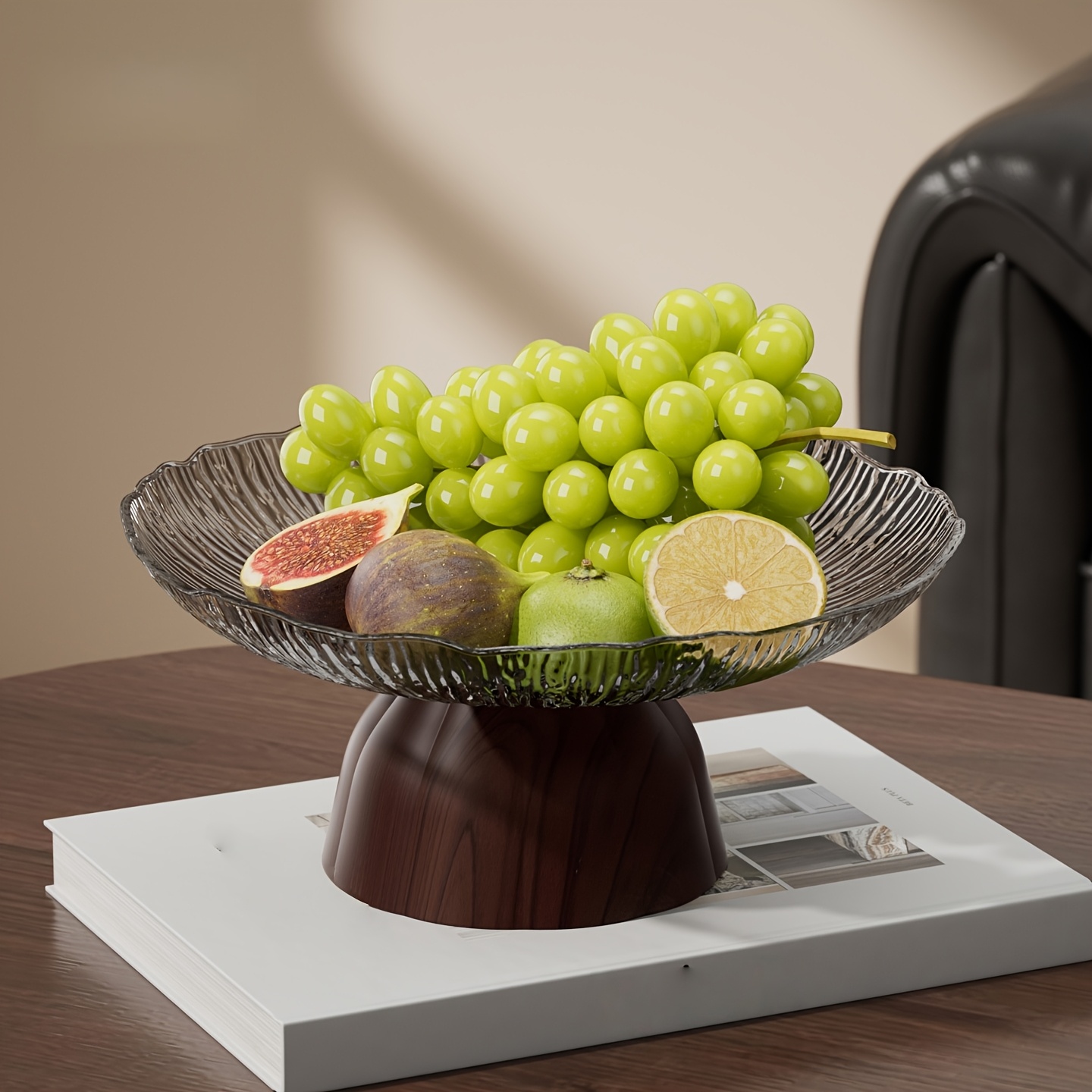 1pc High-leg Fruit Plate With Base, Grain Petal-shaped Candy Plate, Bread Plate, And Cake Plate, Suitable For Family Activities, Parties, Banquets, And Restaurants, Plastic Material Is More Durable