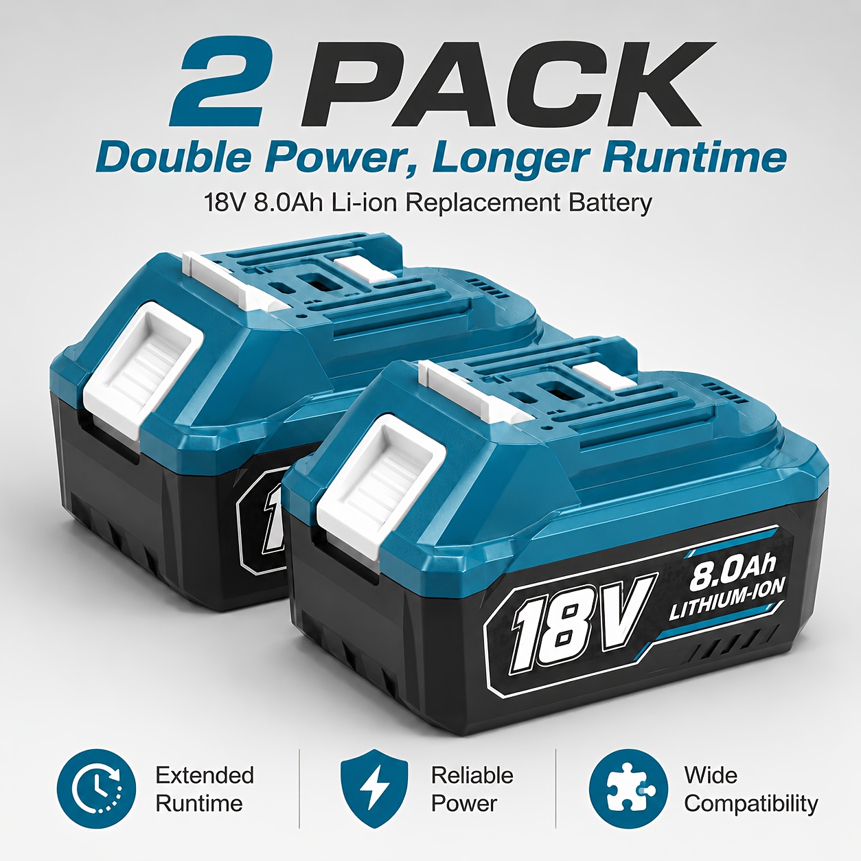 Image of 2pcs 8.0ah Replacement For Makita 18v Battery Bl1860b, Capacity For Makita 18-volt Lithium-ion Battery Bl1850 Bl1850b Bl1840 Bl1840b Bl1830 Bl1830b Bl1815b, For Power Tools And Household Appliances.