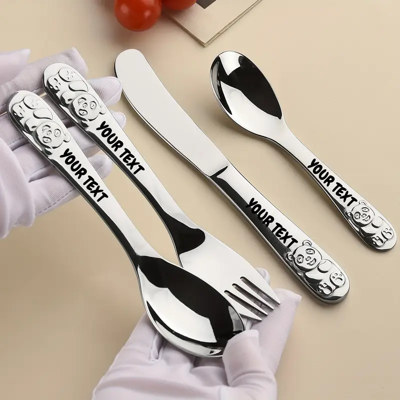 4pcs custom engraved stainless steel cutlery set cute durable tableware with gift box ideal for family everyday use Product details 1
