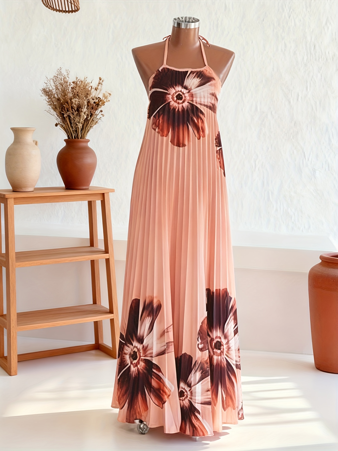 open lace back dress Andra Cut-Out Floral-print Pleated Maxi Dress S / Yellow