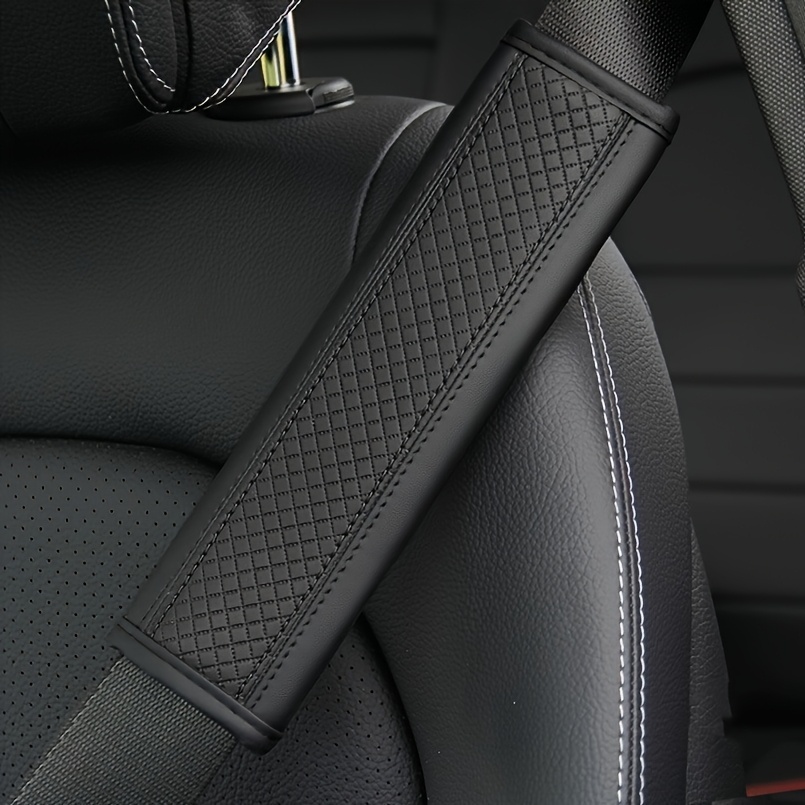 TEMU 1pc Of Faux Leather Car Seat Belt Cover With Checkered . Suitable For Travel Backpacks And Car Seat Belts, Enhancing And Safety