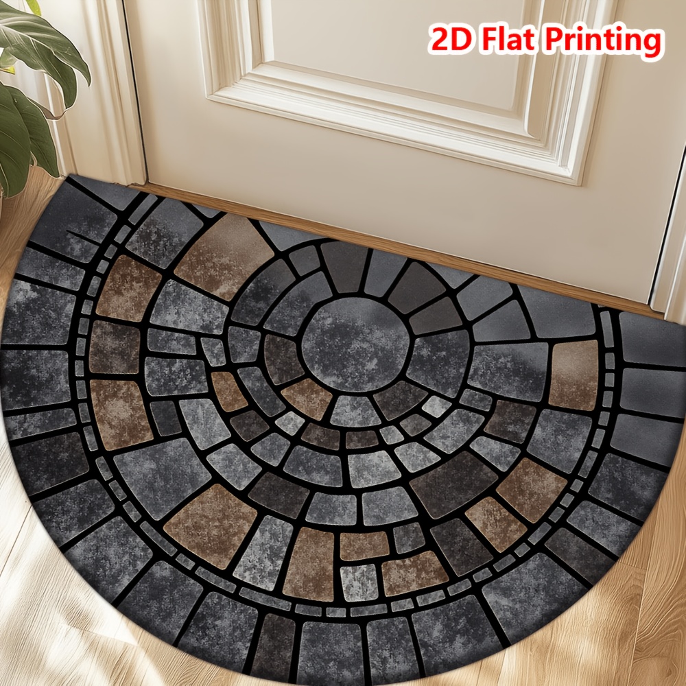 TEMU [ Product] [fleece And 1cm Thick Sponge Material] 1pc Semi-circular Floor Mat, Half Round Door Mat With Stone , Soft Flannel Non-slip Indoor
