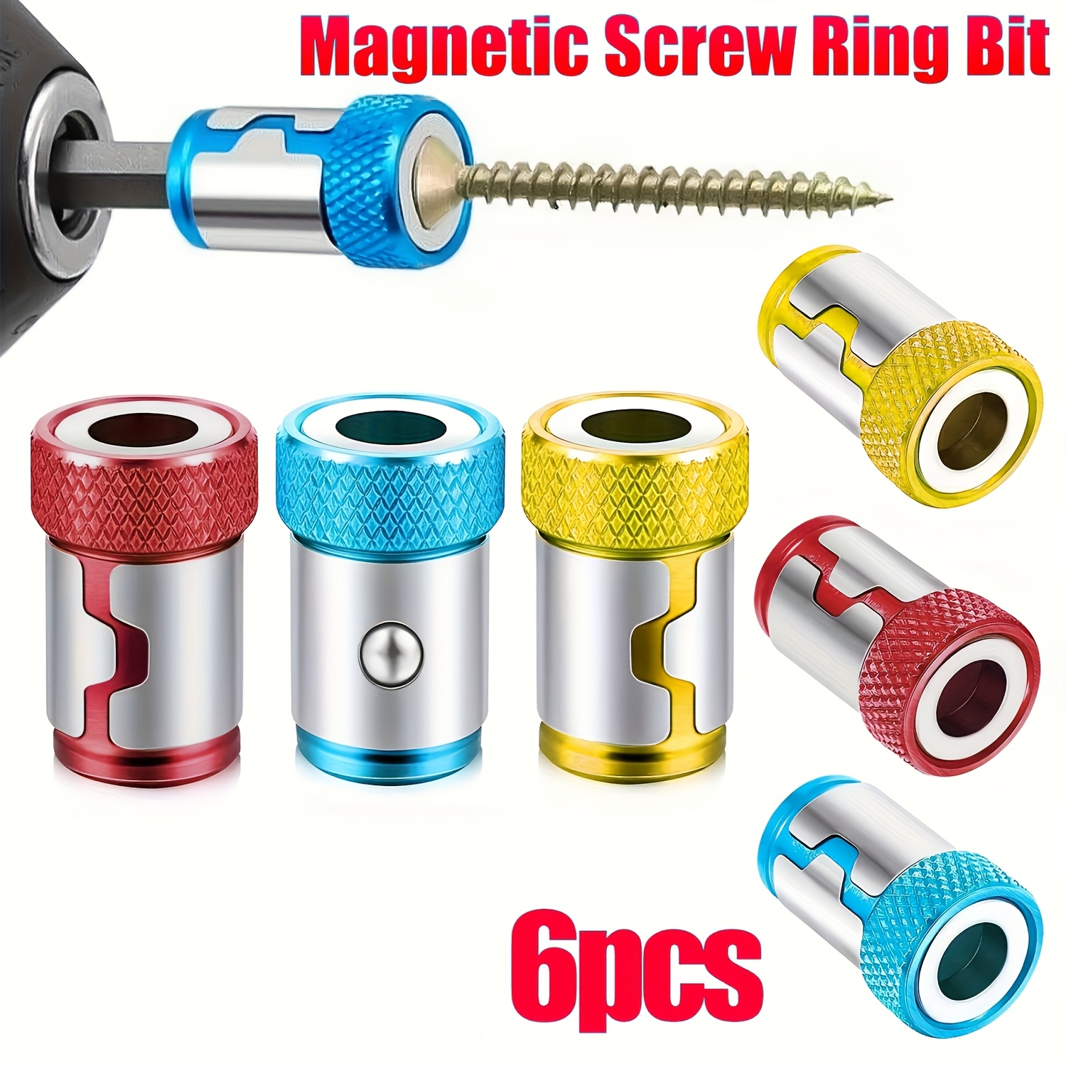 6pcs universal magnetic screw ring drill bits 1 4 inch 6   removable metal   bits compatible with electric drill hex screwdriver fit   heads for   woodworking construction projects