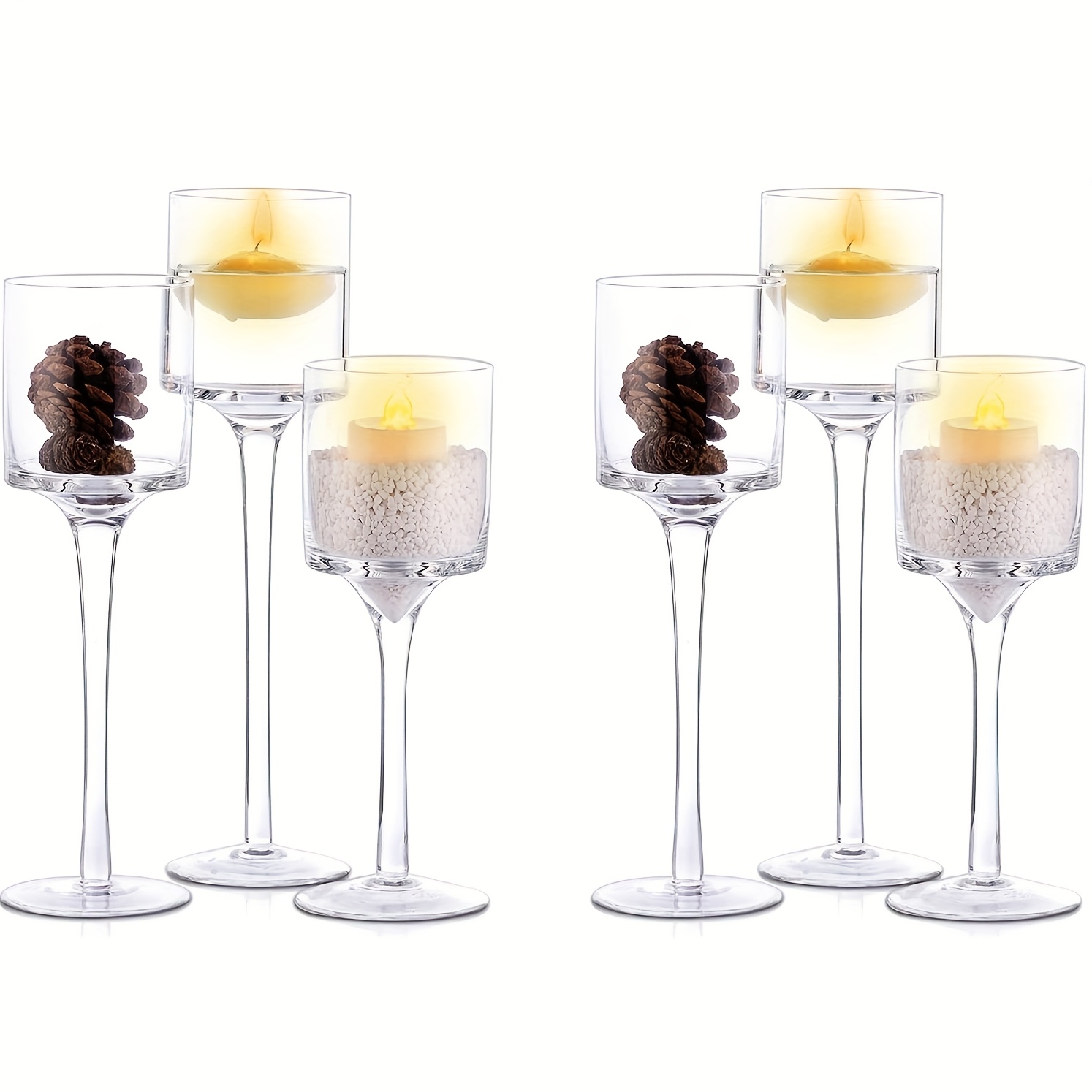 TEMU Set Of 6 Glass Candle Holder Tea Light Candle Holders Tall Tealight Candle Holder For Table Centerpiece Clear Candleholders For Pillar Candles
