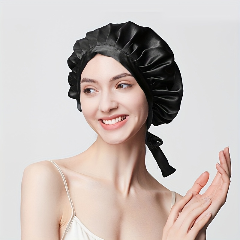 [r ] 100% 6a/19 Momme Silk Sleep Bonnet, Breathable, & Soft, Great For Skin & Hair Care, Enlarged Size & Tie Different Hair Types, Adjustable Silk Hair Wrap Cap, Frizz & Tangling- Turban For Women