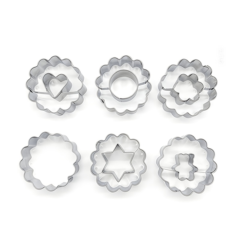 TEMU 6pcs Stainless Steel Cookie Molds For Jam-filled Shapes, Baking Molds, Including Round, Hexagonal, Star, Heart, Bear, And Flower Shapes. Ideal