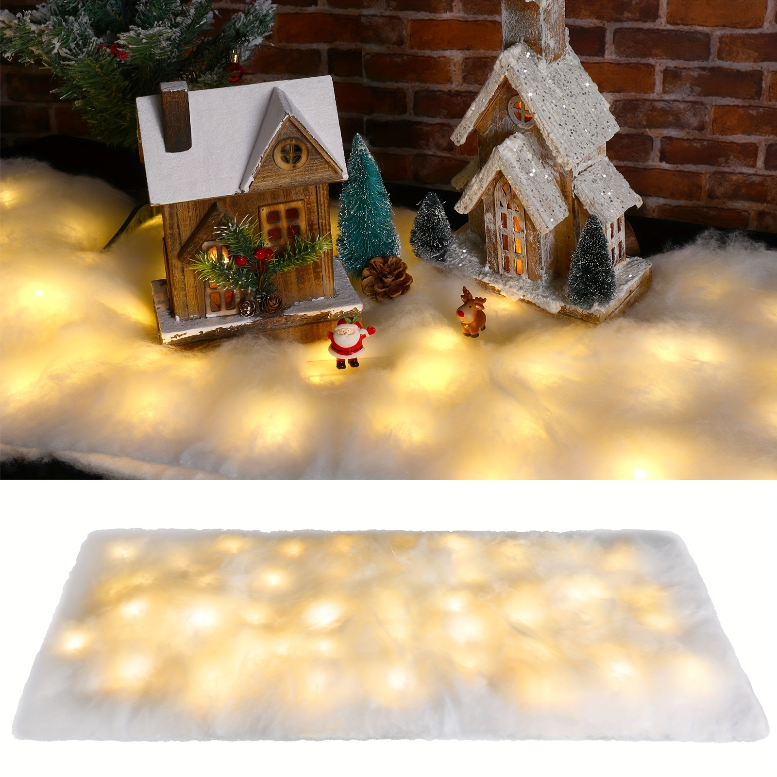 TEMU Christmas Snow Blanket With Led Lights Christmas Snow Table Runner White Non Fake Artificial Table Blanket For Village(5pcs, 17.7 Inch X 6 Feet)