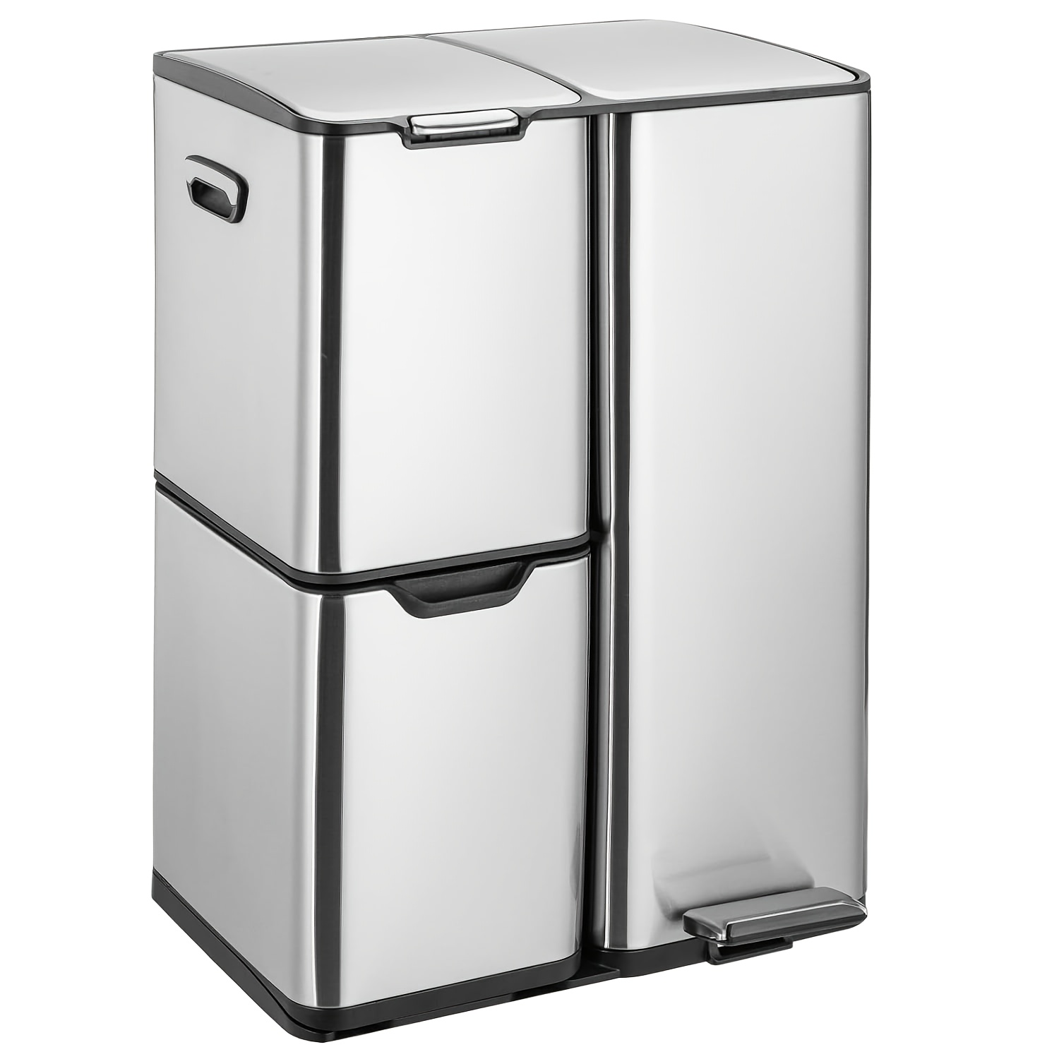 60l Kitchen 3-compartment Trash Can, 71.5*46.5*38cm, Lid, Removable Inner Bucket, Odors, Foot-operated Trash Can, Suitable For Kitchens, Bathrooms, And Offices