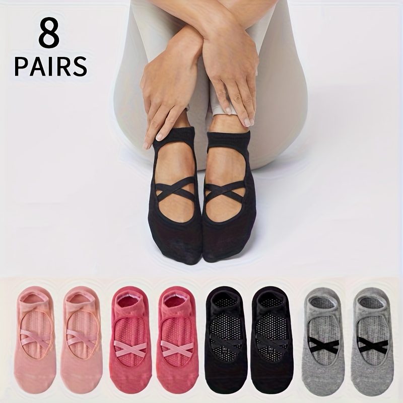 Image of 8-pair Women's Yoga Socks, Professional Non-slip Solid Socks For Running, Fitness, Pilates, And Floor Exercises, Socks Suitable For Indoor Dance And Workouts, A Great Gift