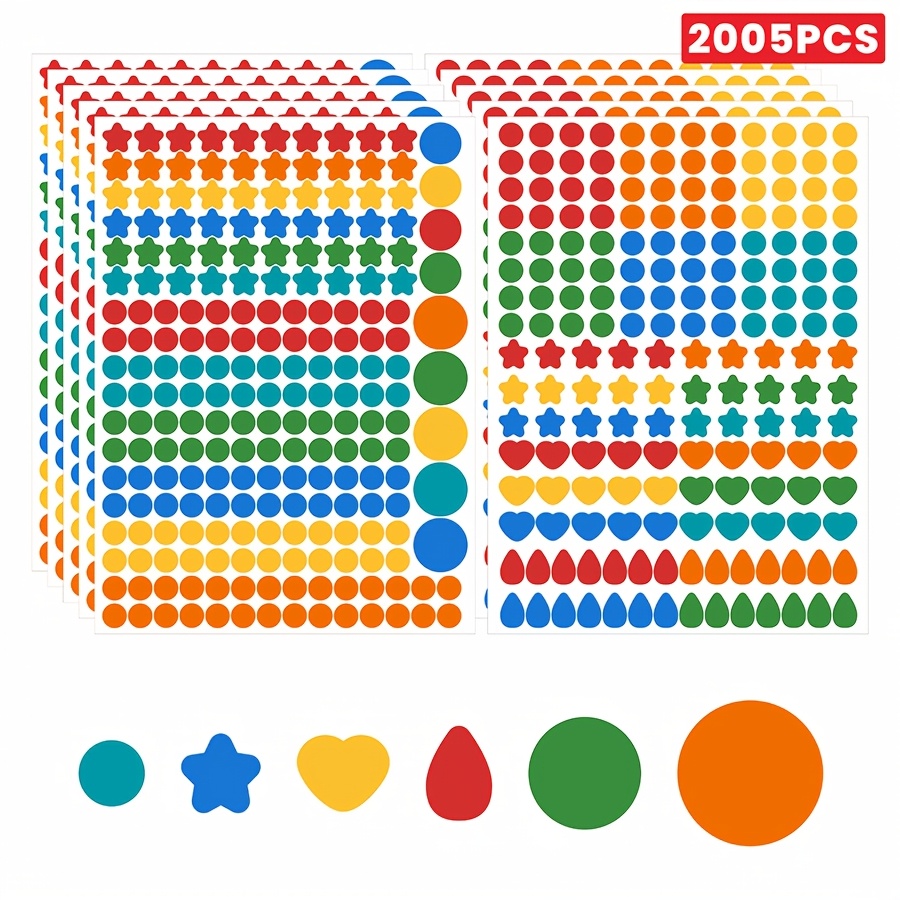 TEMU Étiquettes autocollantes de couleur 920/1085/2005 pièces - Étiquettes multicolores de assorties point, étoile, cœur pour , le d', le classement