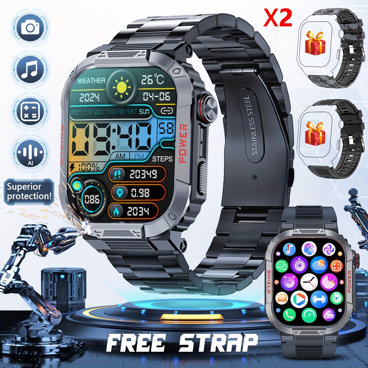 

Smart Watch Men's Fitness Smart Bracelet Wireless Dials Answer Call, Wireless Music Time Display, Step Counting, Calories, Distance, Sleep Time, Stopwatch, Multi-sport Mode For Android Phone