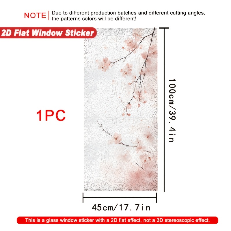 TEMU 2d Flat, 1pc 2d Flat Crescent Window Sticker, Cherry Branch Printpattern, The Sunlight A Colorful Effect, Privacy Protection.electrostatic