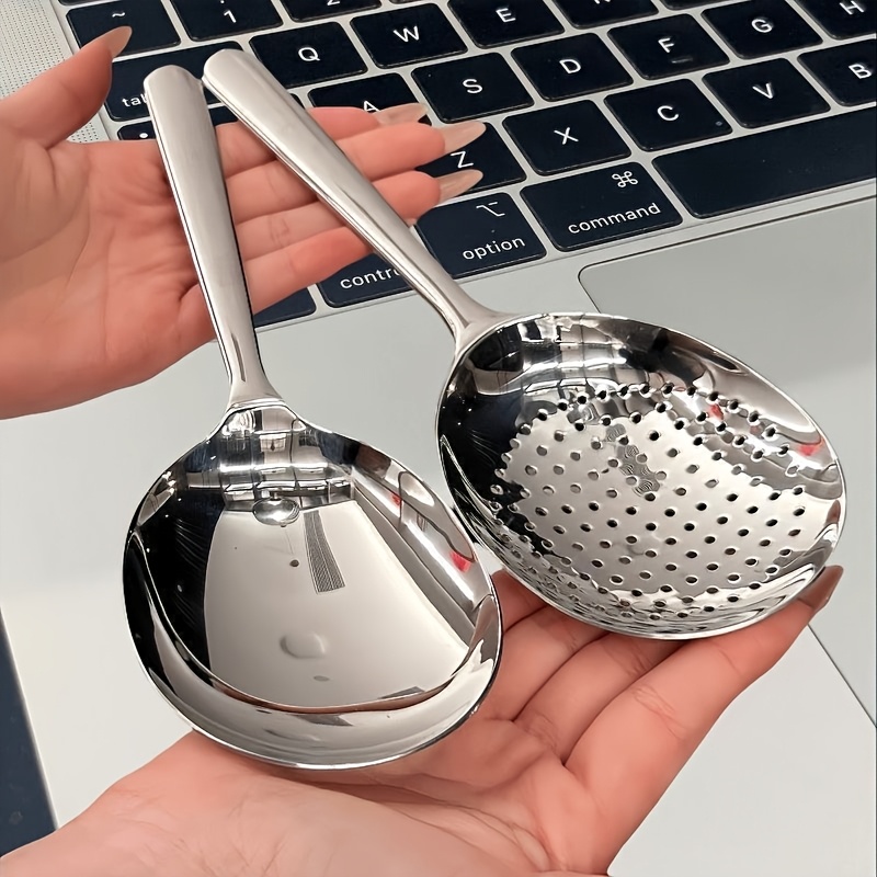 TEMU 2pcs Heavy-duty Commercial/home Kitchen Spoons/large Serving Spoon With Heat-resistant Short Handle, Drain Holes For /suitable For Restaurants,