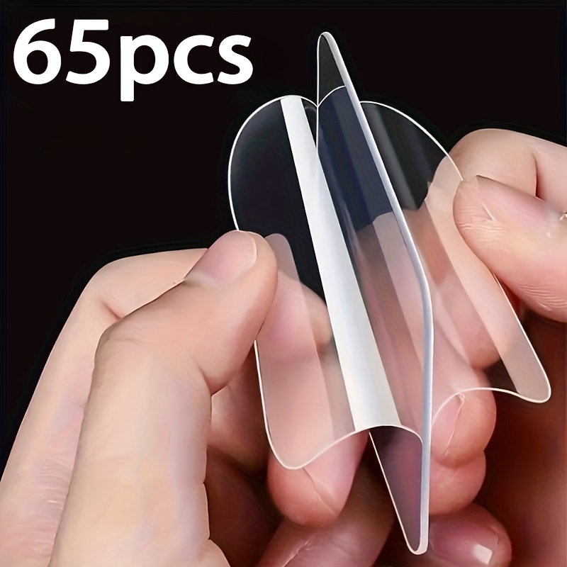 65pcs Ultra Strong Transparent Double Sided Nano Adhesive Tape No Drilling No Nails Removable Reusable Mounting Tape for Plastic Glass Metal Stone Drywall