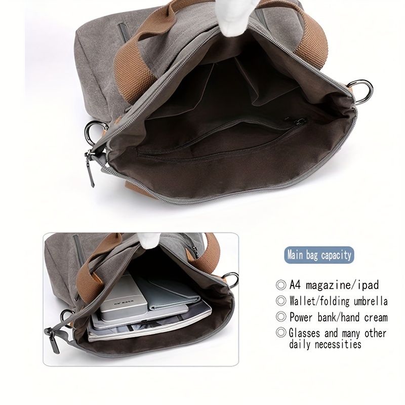 retro canvas tote bag large capacity crossbody bag multi pockets shoulder handbag details 8