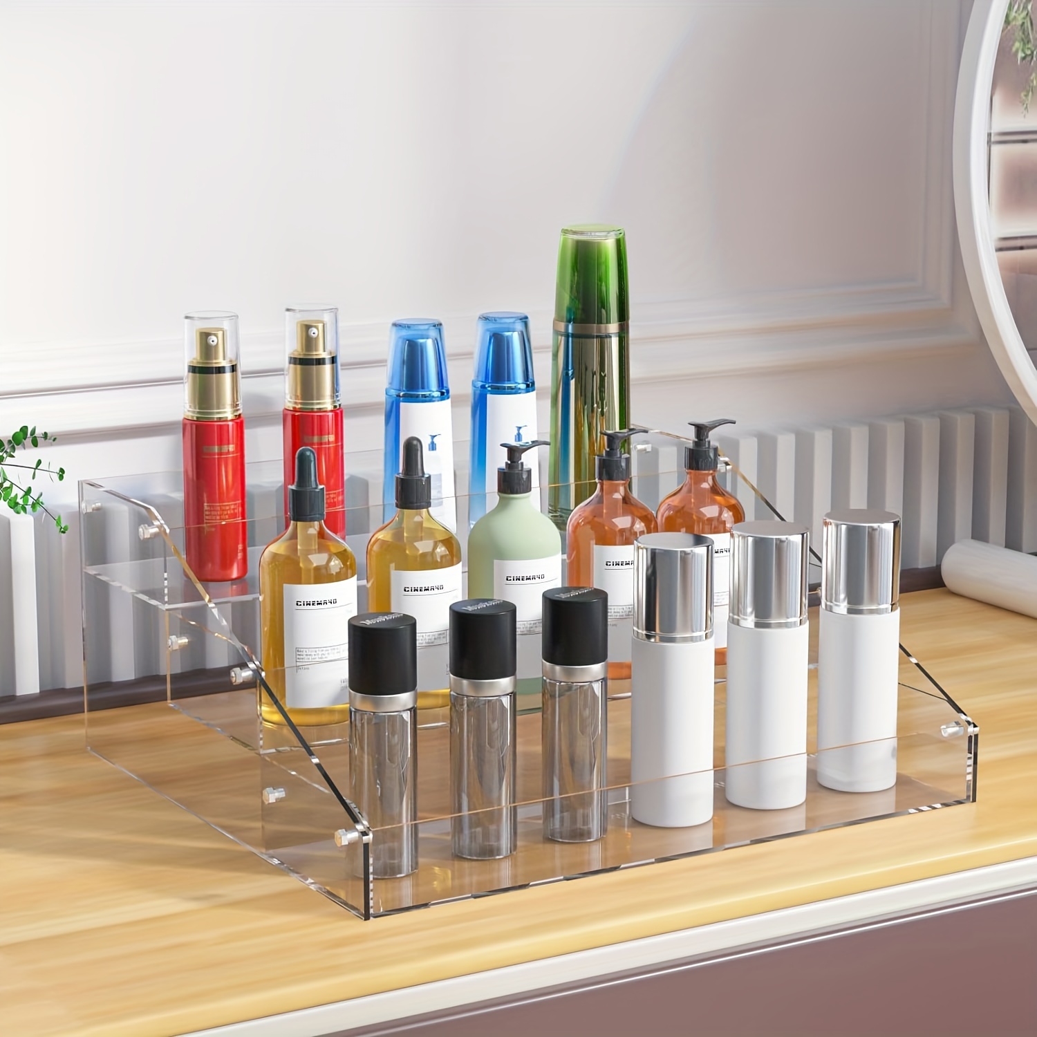 Acrylic Coffee Syrup Organizer Rack | 9 Bottles, 3 Tier Rack | Bar