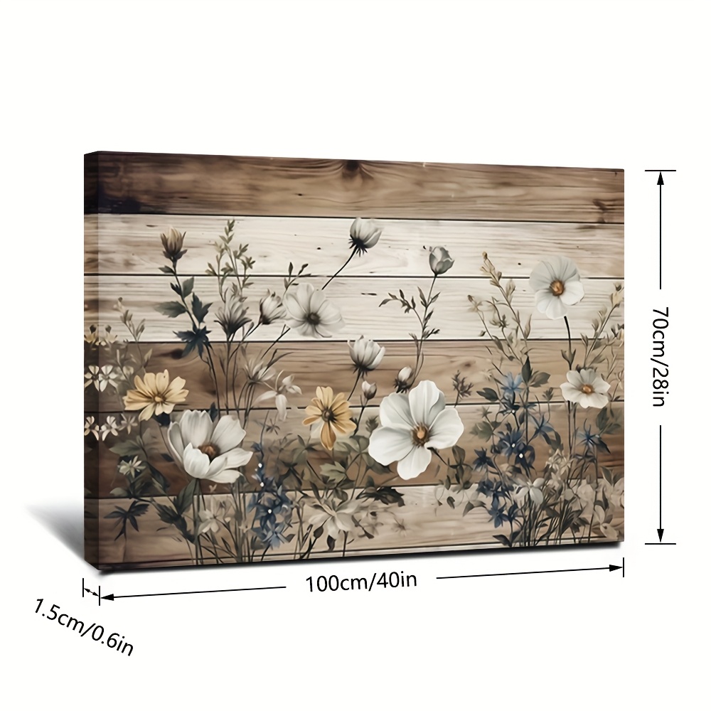TEMU 1pc Impression sur Toile Encadrée en Bois de Fleurs pour Décoration Murale à , Salon & Chambre, Décor de Fête Festive, Cadeaux, Prêt à Accrocher