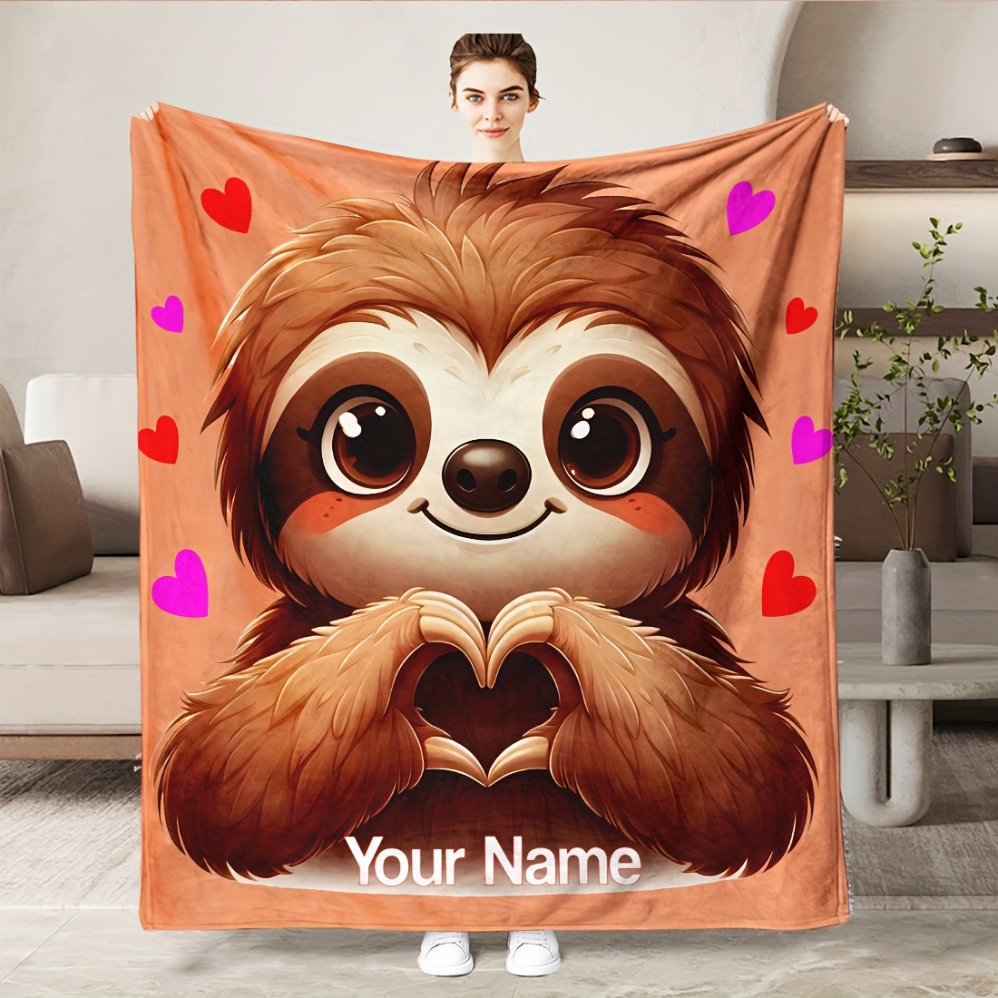 

Custom Name Sloth Print Flannel Blanket - Soft, Skin-friendly & For Couch, Bed, Office, Travel & Camping - Allergy-safe, Machine Washable - Perfect Birthday Gift