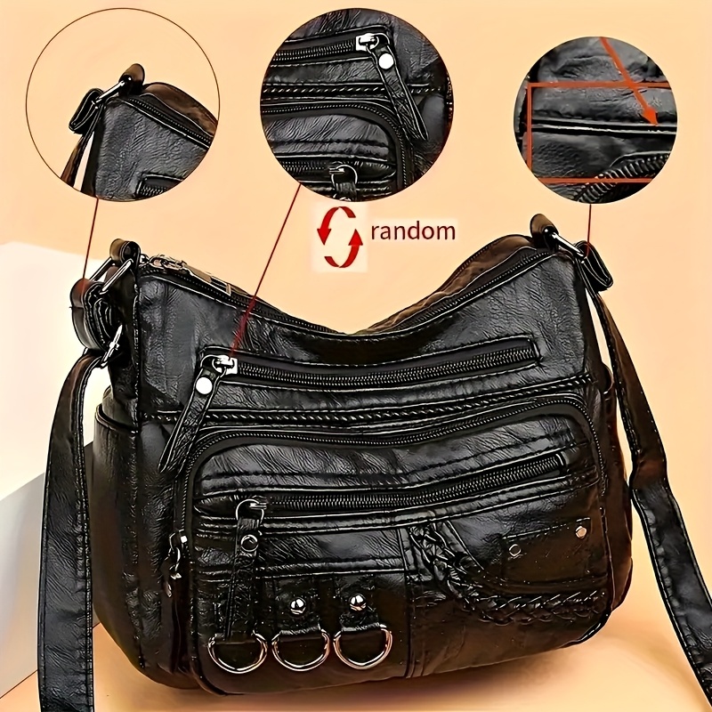 Women's Large Capacity Soft Shoulder Crossbody Bag, Casual Multiple Pockets With Zipper, Braided Detail, Adjustable Shoulder Strap Bag Random Hardware
