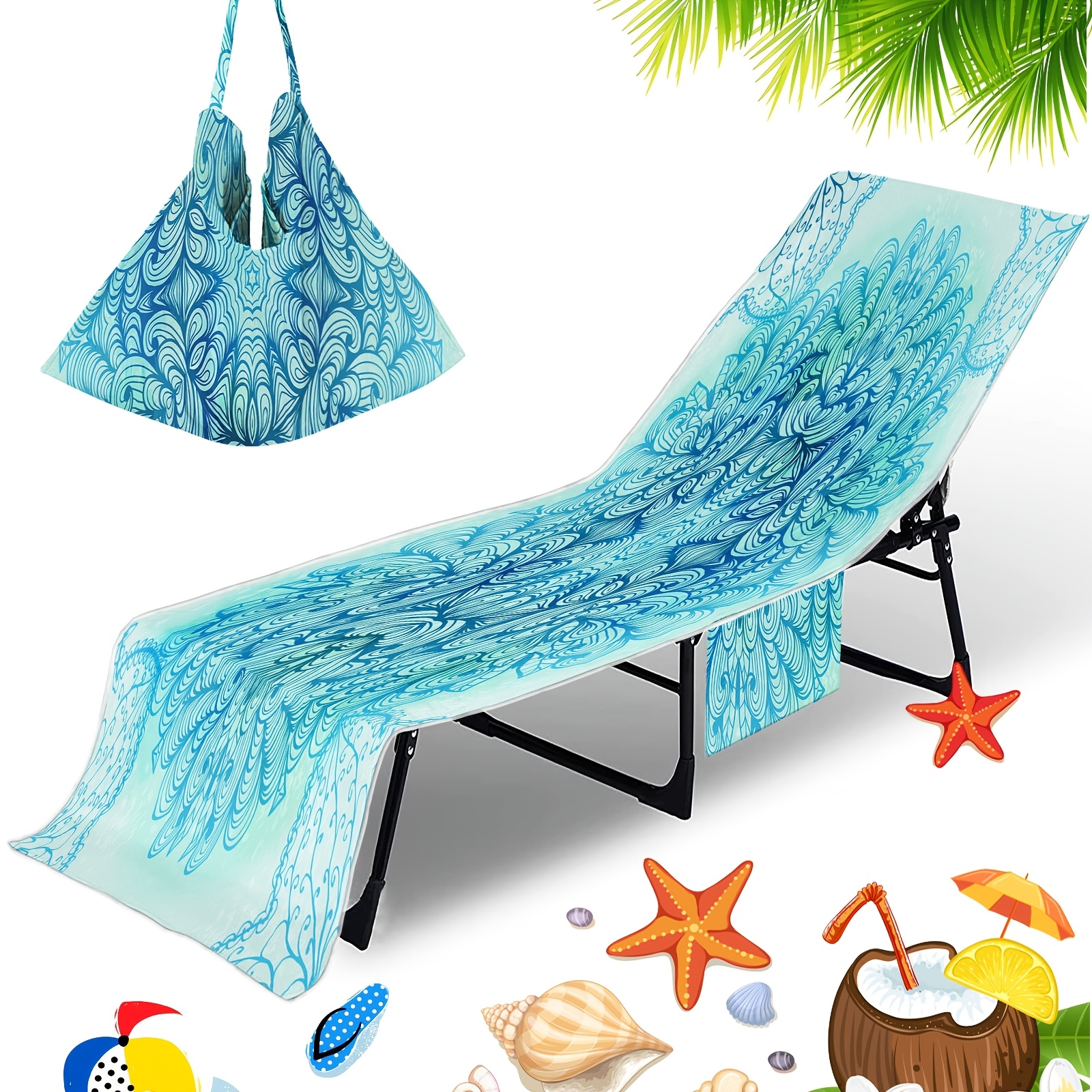 E-shop Strandstuhlbezug mit geometrischem Muster, Mikrofaser schnelltrocknender Handtuch-Poolstuhlbezug, Strandtuch-Stuhlbezug mit Tasche,